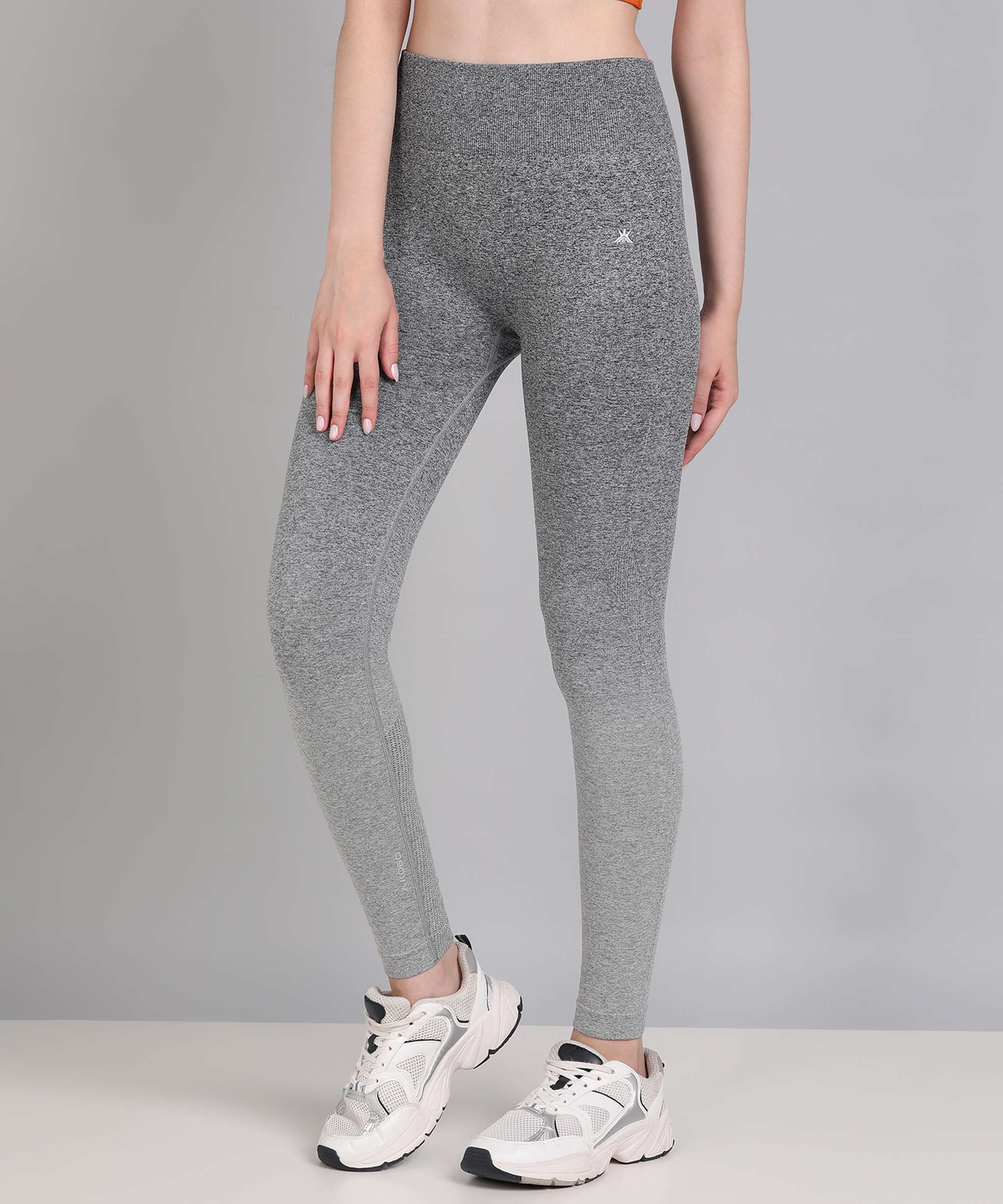 High Waisted Contour Gym Tights - Black And Grey Ombre